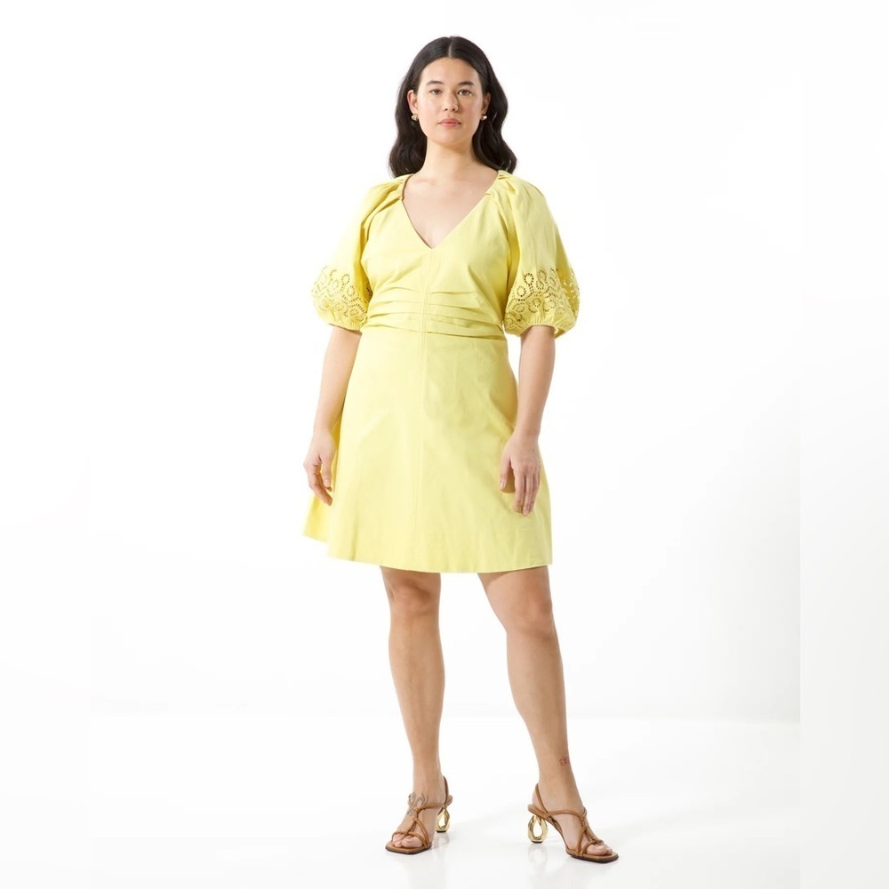 Nwt Tanya Taylor Lacey Dress Puff Sleeve Mini Daffodil Yellow Plus Size $525